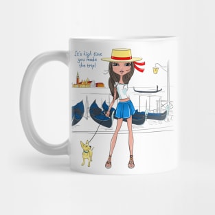 Fashion girl with dog in Venice Mug